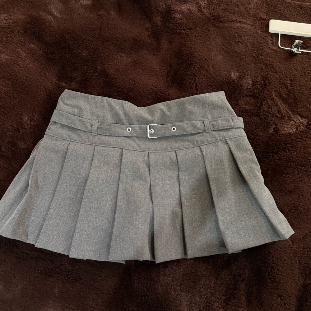Gray Pleated Mini Skirt